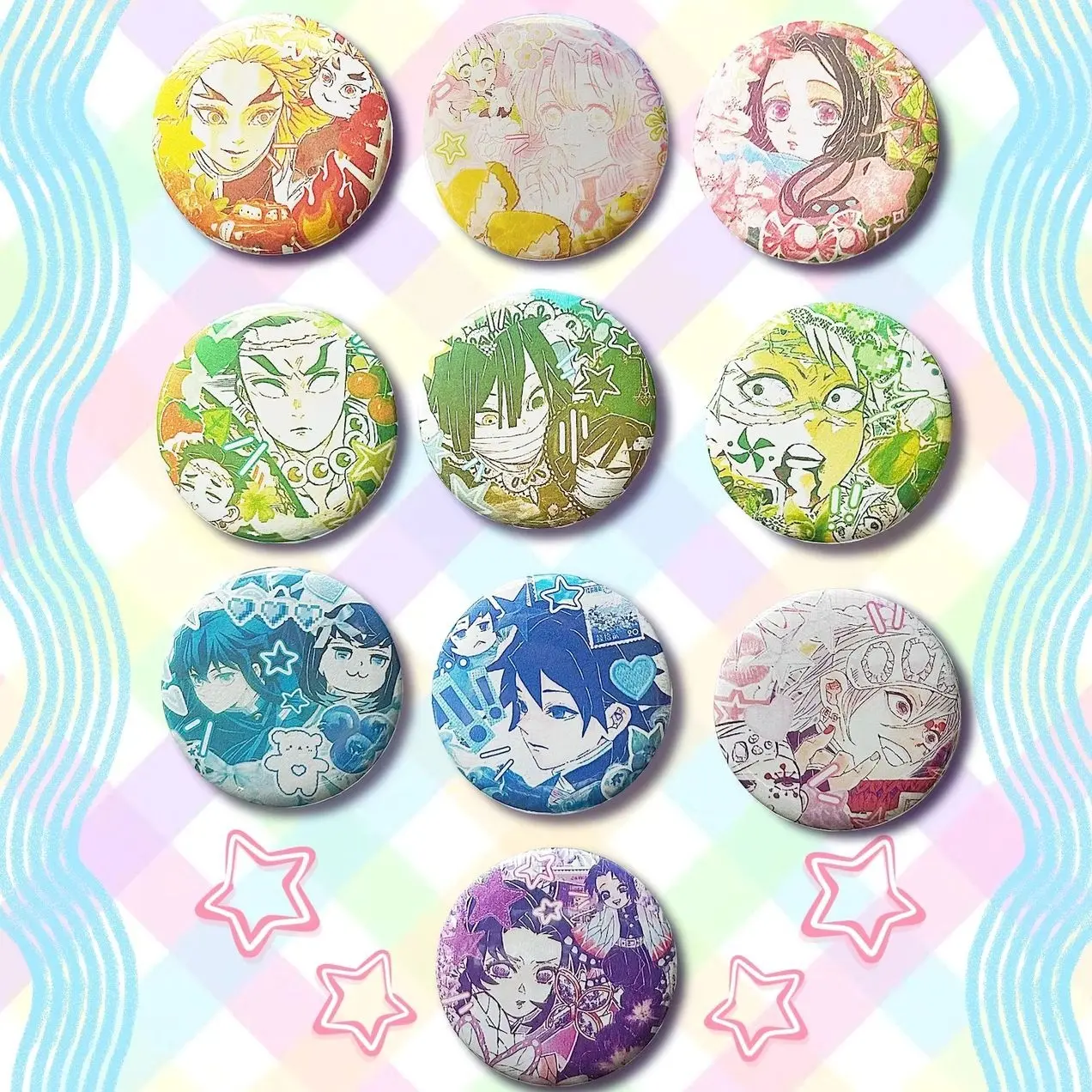10 Ops Demon Slayer Hashira Pins Buttons Gifts for Anime Fans