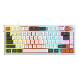 AJAZZ 75% Layout Wired Membrane Keyboard Af82 Multimedia Knob 82 Key Ergonomic Design Office Keyboard Supports Multiple Systems