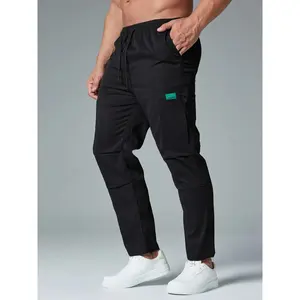 Men's Casual Work Pants, Multiple Pockets Drawstring Design, Comfortable Breathable, Streetwear Skateboard Style, Daily Outdoor Sports Fashion Functional Bottoms, Solid Color Baggy Long Trousers for Men