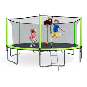 SkyBound Trampoline with Safety Padded Poles - 10ft 12ft 14ft 15ft 16ft Large Outdoor Backyard ASTM Approved Trampolines for Kids & Adults - Heavy Duty Recreational Outside Trampoline with Safety Net