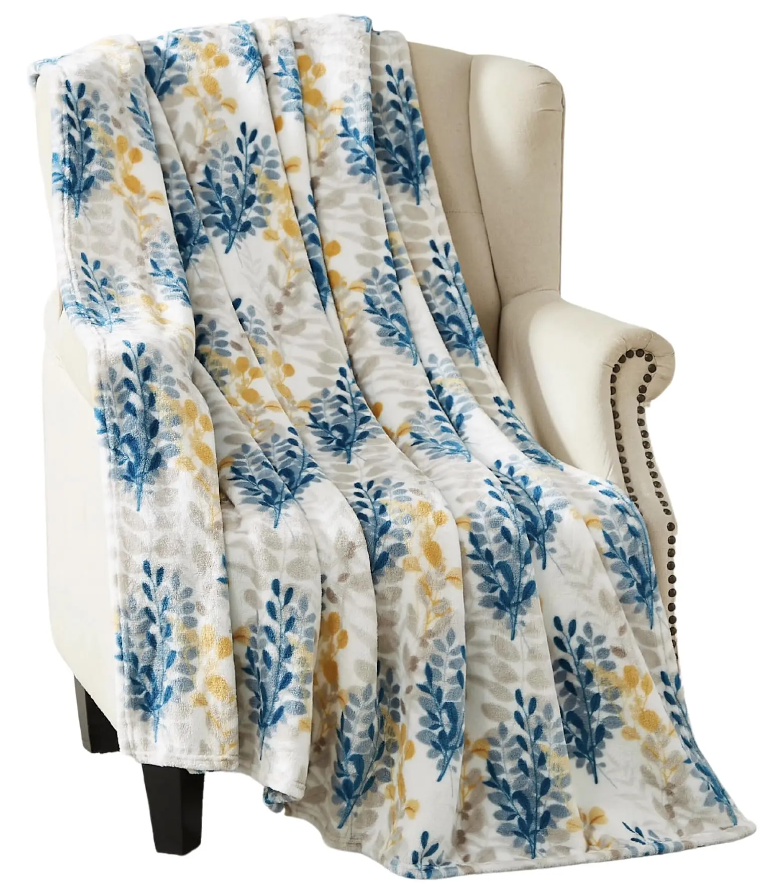Soft Cozy Throw - Polyester Fiber Warm Blanket, Decorative Blanket for Bed/Couch, Teal & Yellow Leaves Design, 50x70in, Durable Fleece Accent for Reading & Cozy Setup, Gift Option, Blanket Gifts, Cozy Warm Blanket