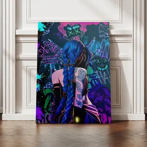 Framed Anime Jinx Canvas Wall Art - Graffiti Style Poster for Living Room, Bedroom, Hallway Decoration - Perfect Gift for Anime Fans, Colorful Neon Colors, Ornaments, Decor, Decoration Art Illustrations Abstract Pattern Print