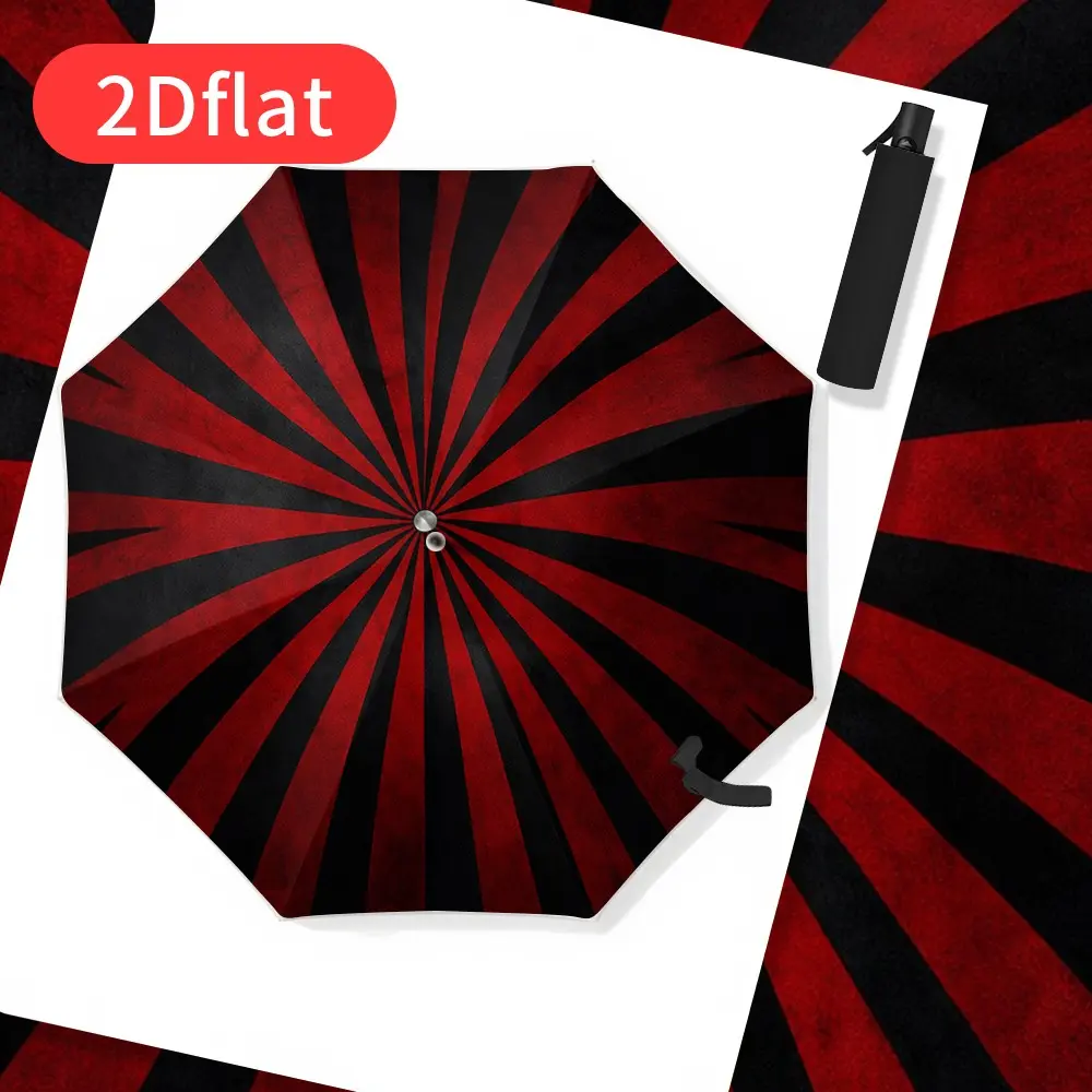 1 automatic open-and-close umbrella with windproof 8-rib reinforced frame, compact travel size, red-and-black striped design, lightweight folding umbrella suitable for both men and women, featuring