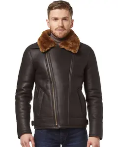 MotorCycleJackets Men's Brown Ginger Aviator Bomber Cross Zipper Leather Jacket