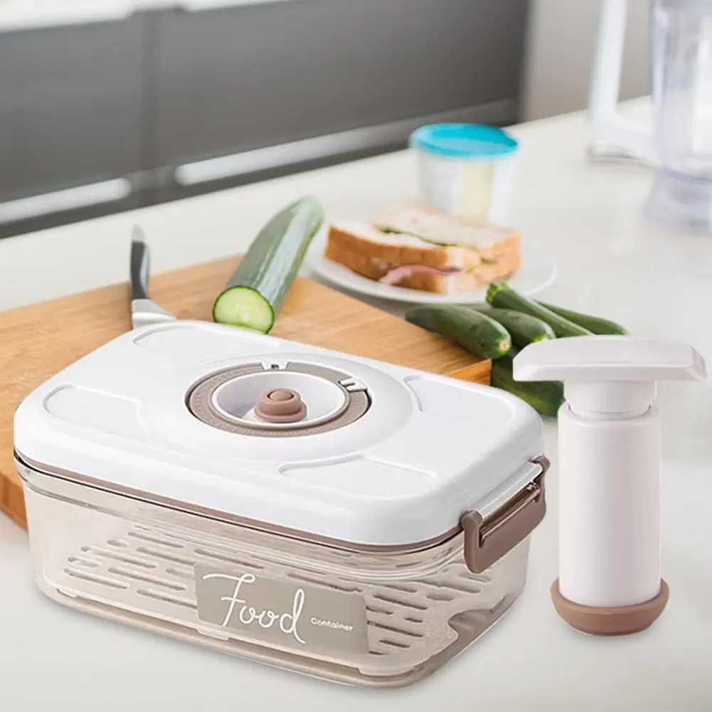 Sturdy Durable Silicone Food Storage Container Organiser - Large High Capacity Kitchen-Safe Vacuum-Sealed Box with Time Compass, Air Pump, 230x150x108mm Size, Dispenser Function for Meat, Work Lunches, Easy Convenient Cleaning