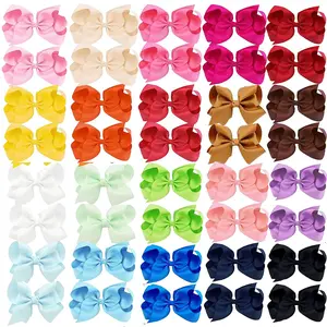 Hair Bows, 40 PCS 4 Inch Grosgrain Ribbon Bows Alligator Clips Hair Barrettes Hair Accessories for Girls Toddler Infants Kids Teens Children