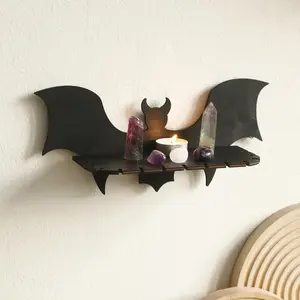 Bat Design Wall Mounted Shelf, Creative Wall Corner Candle Holder, Gothic Home Decor, Halloween Party Decoration, Witchy and Bohemian Crystal Display Stand