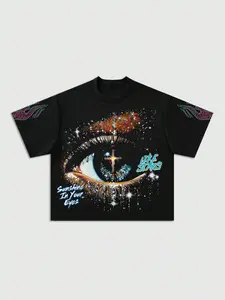 Men's Round Neck T-Shirt with Eye Print, Casual Loose-Fitting Short Sleeve Tee for All Seasons, Outdoor Travel Party Street Style