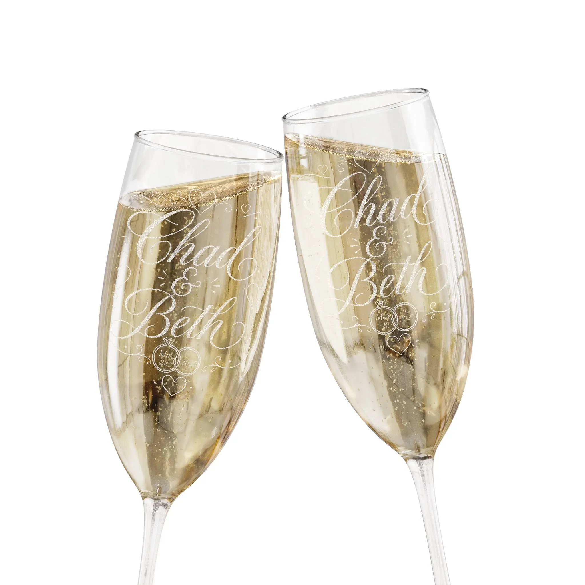 Engraved 8oz Champagne Flute, Personalizable Romantic Wedding Toast Drinkware