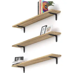 36 Inch Floating Shelves, Set of 3 Long Floating Shelves for Wall, Photos & Display, Natural Wood, Rustic Style (36" x 5.5", Brown)