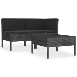 vidaXL Patio Furniture Set 3 Piece, Patio Conversation Set with Cushions, Outdoor Sectional Sofa with Coffee Table for Garden, Poly Rattan Black 310187