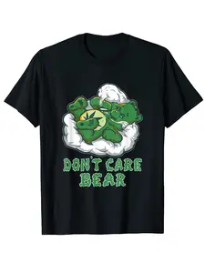 Short Sleeve Round Neck Funny Bear Smoking Weed Cannabis Marijuana 4:20 Stoner Gift Fitted Casual Streetwear Graphic T-Shirt Fabric for Men Women