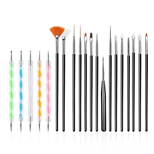 20PCS Nail Art Design Tools, 15PCS Painting Brushes Set (Black) with 5PCS Dotting Pens