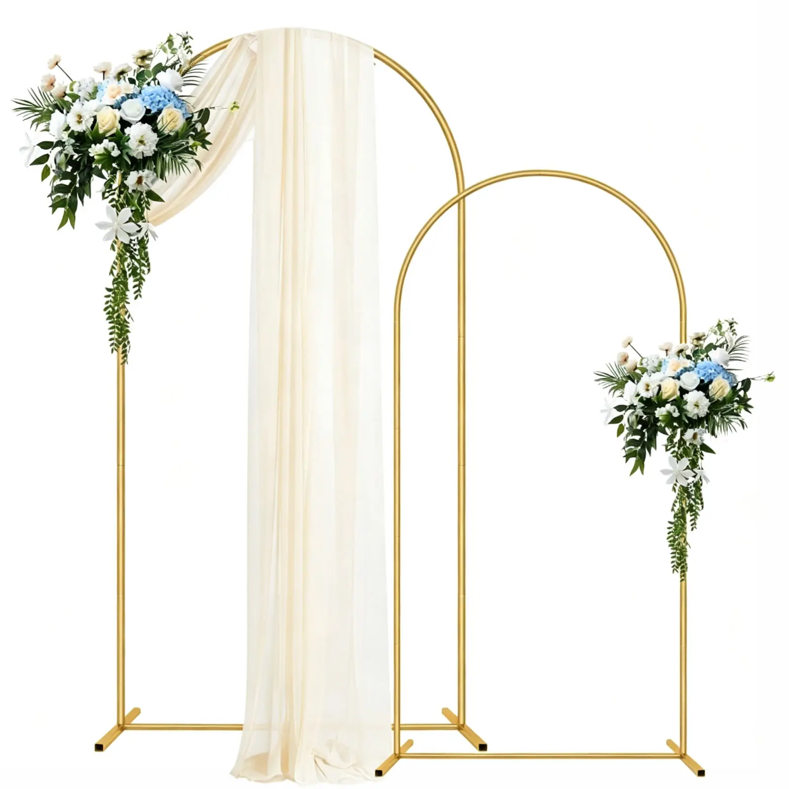 Metal Arch Backdrop Stand Set of 2 Gold Wedding Arch Stand 7.2FT & 6FT Arched Backdrop Frame for Birthday Party Anniversary Engagement Anniversary Bridal Valentine Party Event Decoration