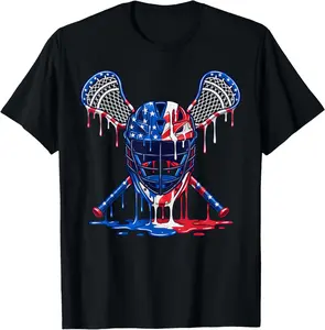 Lacrosse Drip Ice Cream American Flag 4th of July Boys T-Shirt Cotton Unisex Kids