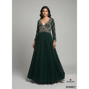 Designer Heavy Georgette Handwork Long Gown | Sabyasachi Style | Bottle Green | Sizes 36–46 | Custom Fit Available