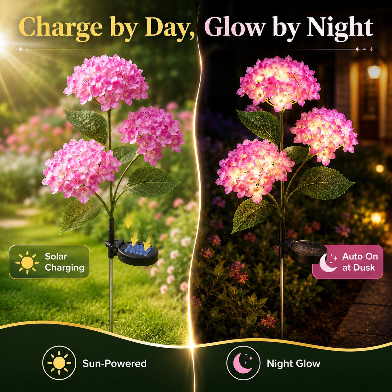 Solar Hydrangea Garden Lights Outdoor, 3-Bloom 18-LED IP65 Waterproof Flower Stake Light for Yard, Patio, Pathway & Lawn Decor, Mother's Day Gift, Outdoor Solar Light