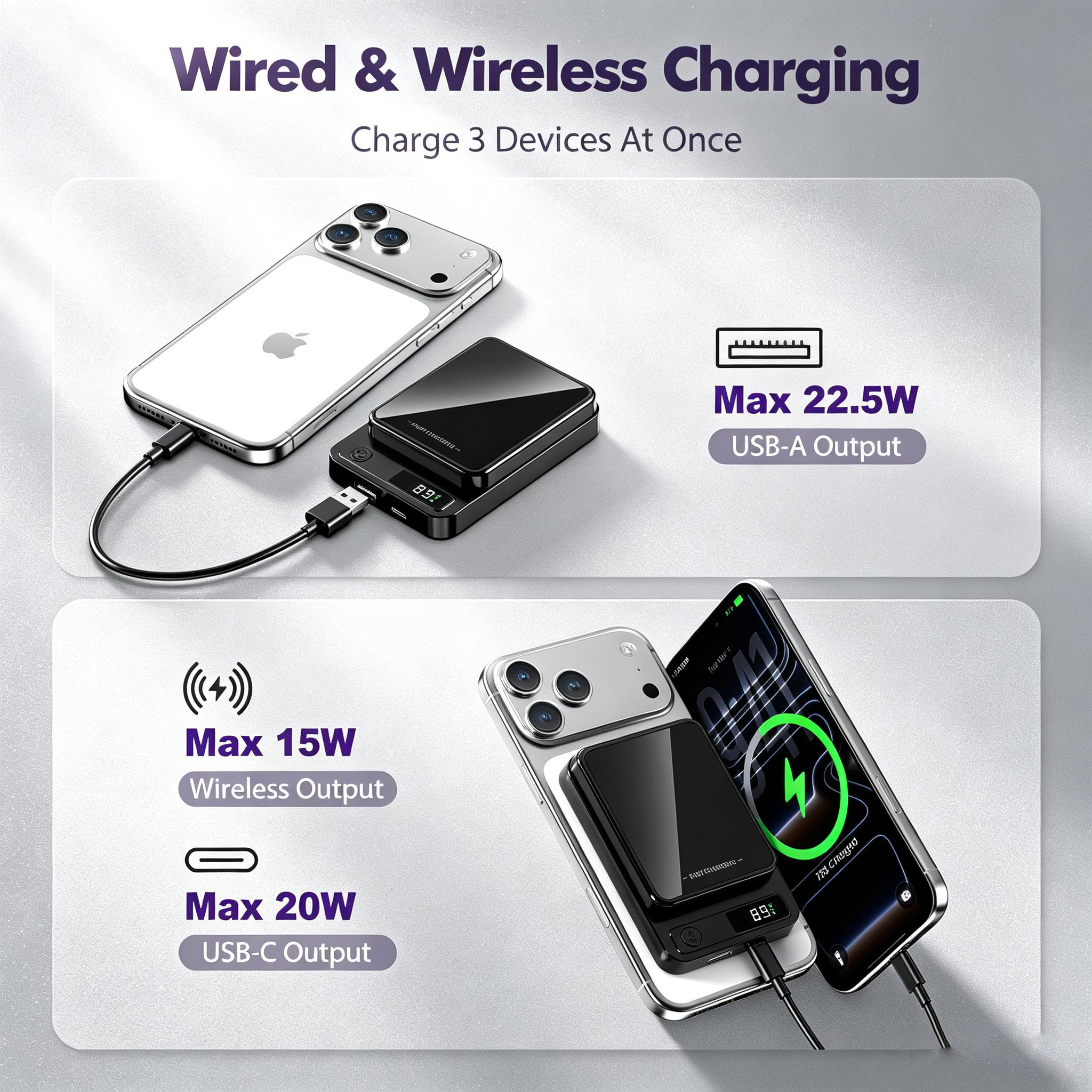 2026 Upgraded Digital Display 10000/5000mAh Magnetic Power Bank, MagSafe Wireless Charger with Gravity Stabilization - Landscape Viewing & Stand for iPhone 17/16/15/14/13/12 Pro Max, Portable Charger for Travel/Couch tiktokshopbacktoschool, Accessories, C