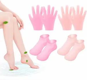 4 Pairs Silicone Socks & Gloves Set for Dry Cracked Hands & Feet - Softening Foot Moisturizing Socks & Spa Gloves for Overnight Treatment - Reusable & Comfortable Wear - Deep Overnight Moisturizing for Women