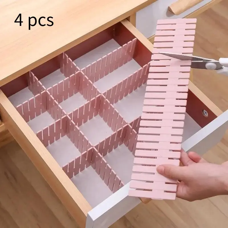 4Pcs Adjustable Drawer Divider Household Storage Combination Partition Makeup Sock Underwear Drawer Organizer Board of Cabinets Closet Organization