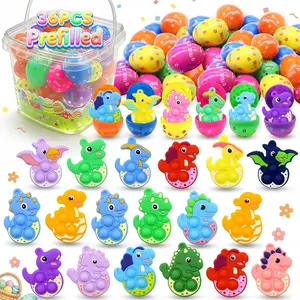 36 Pack Prefilled Easter Eggs with Dinosaur Pop Fidget Toys, Easter Egg Hunt Basket Stuffers for Kids, Easter Classroom Party Favors Prizes