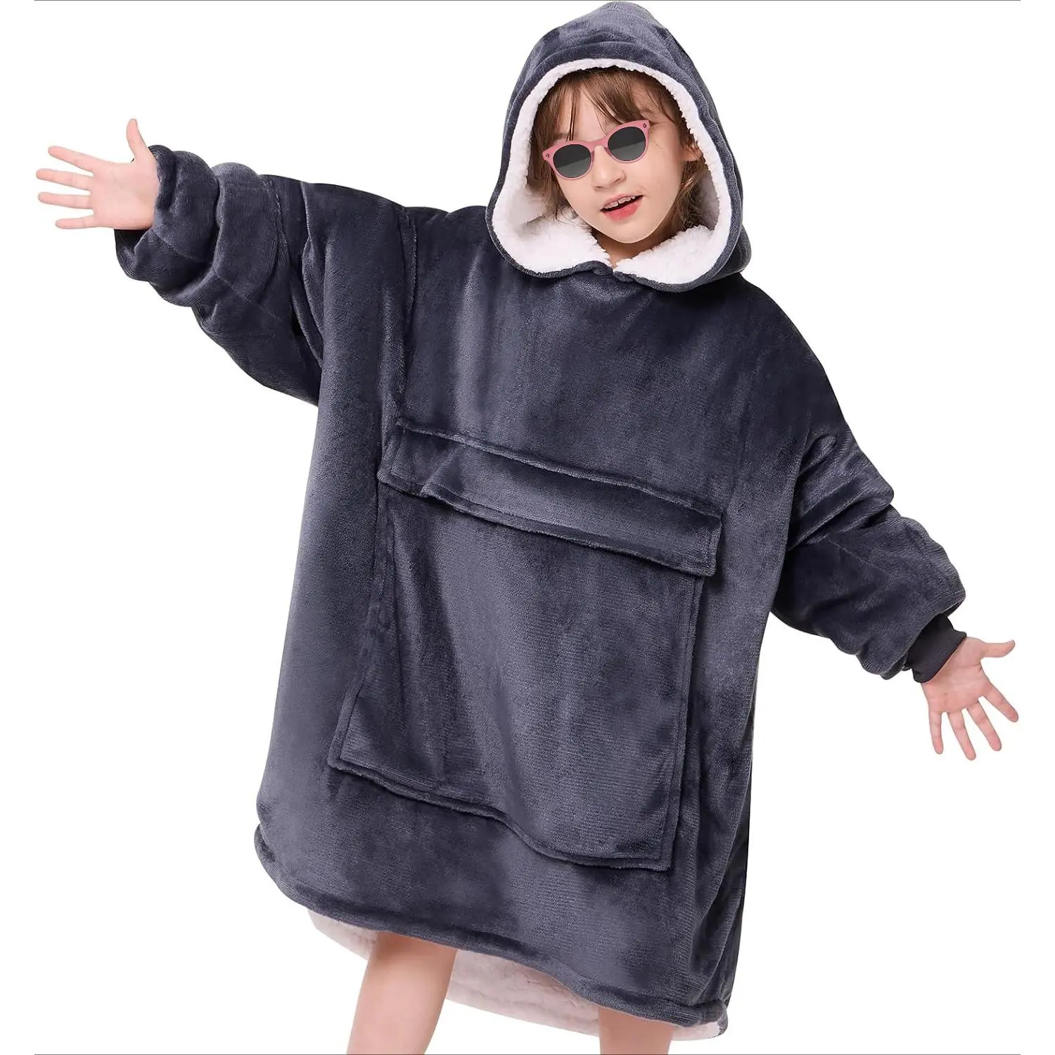 P-GCS012    Wearable Blanket Hoodie Kids, Oversized Blanket Sweatshirt with Sherpa Teen Girl Gifts for Kids, Youth, Boys, Girls, 8-15 Year Old Girl Boy Gift Warm Teen Wearable Blankets, One Size, Grey