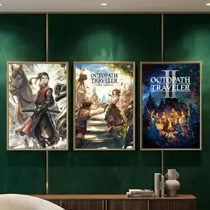 O-Octopath Traveler GAME Painting Calligraphy HD Heavy-Duty Waterproof Wrinkle-Resistant Canvas Print – Tool-Free Durable Hides Wall Flaws & Boosts Style for Living Rooms Bathrooms