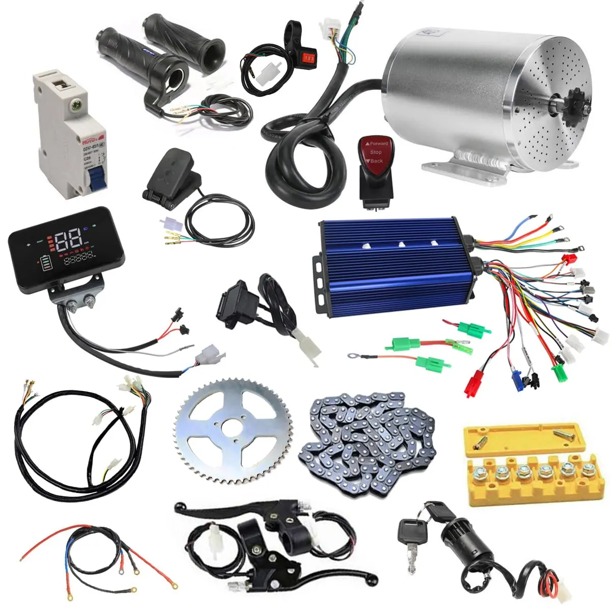 E Bike 72V 3000W Electric Motor Kit Controller LCD Display T8F 54T Sprocket 116 Links Chain Switch for Scooter Mini Bike Go Kart ATV UTV Drift Trike Golf Cart Quad Buggy Dune Moped Mower Four Wheeler