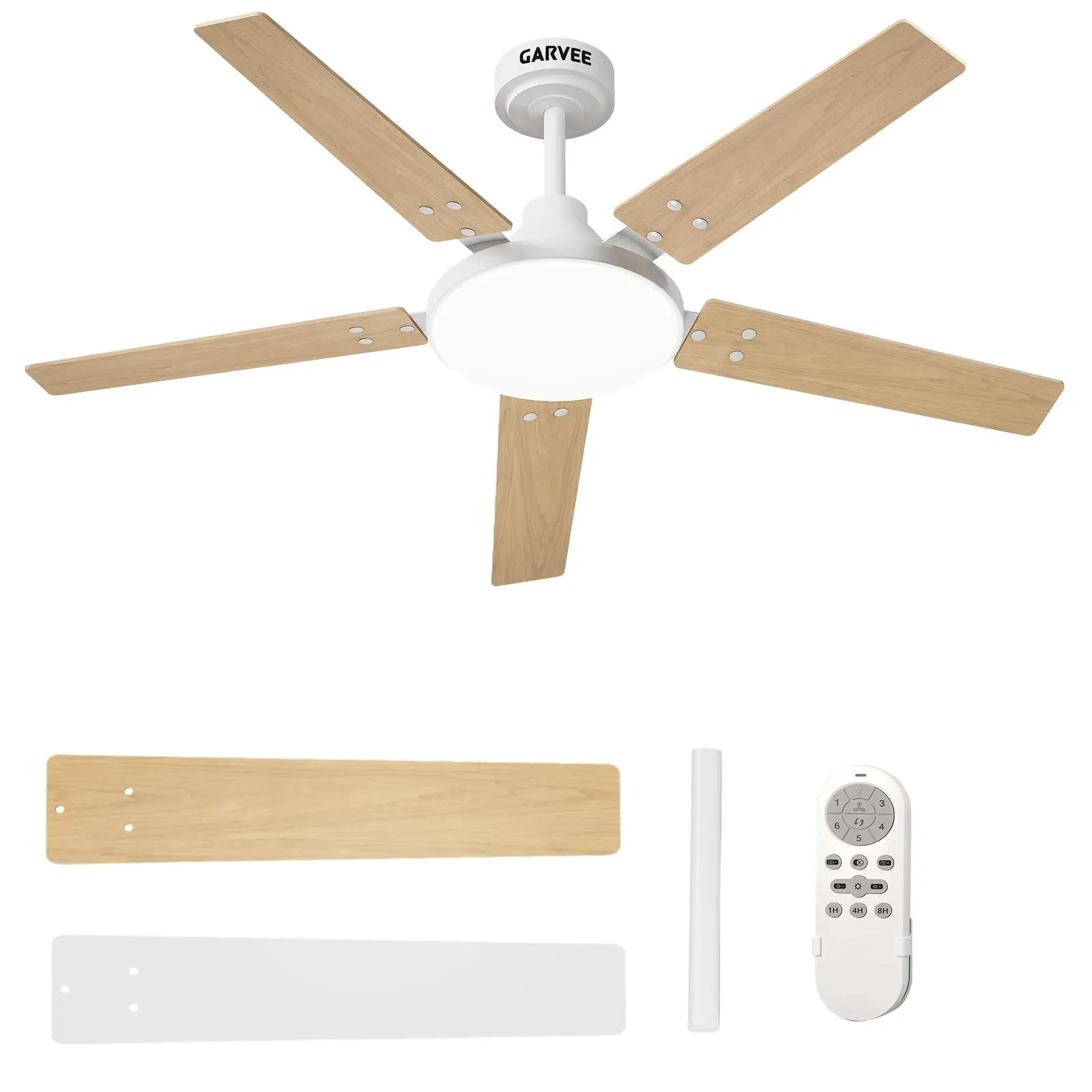 GARVEE 52 inch Ceiling Fans with Lights, White Ceiling Fan with Light and Remote Control, Reversible, 3CCT, Dimmable, Noiseless, Memory Function, Timer, Ceiling Fan for Bedroom, Farmhouse, White