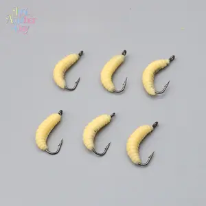 30PCS 2cm 0.45g Soft Bread Worm Fishing Lures with Hooks, Imitation Maggot Bionic Artificial Bait Set for Fishing