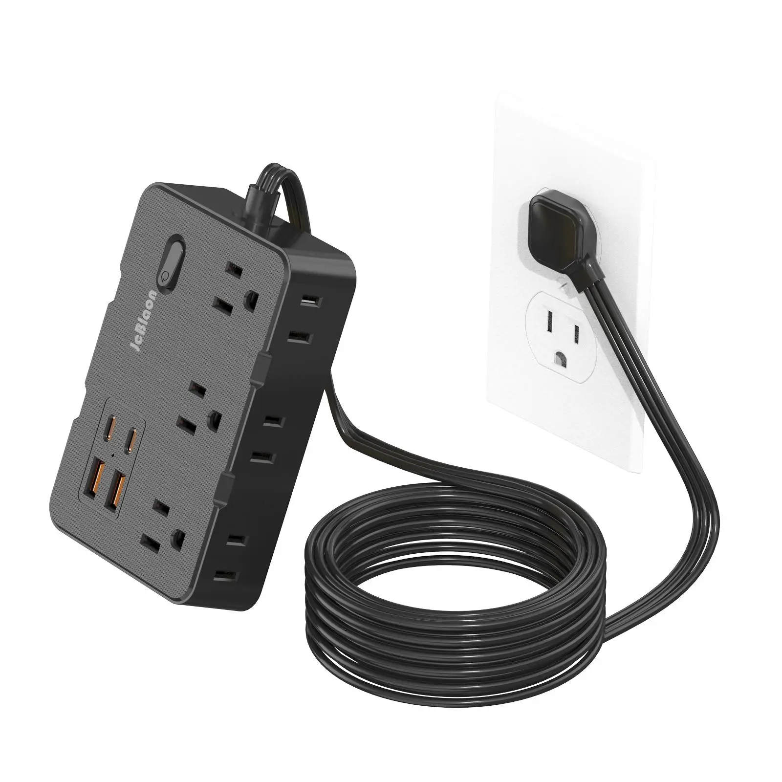 Durable Surge Protector Power Strip, 10 in 1 Wall Mounted Flat Plug Power Strip with 5FT Cord & Multiple Outlets, Portable Desk Electrical Sockets wit