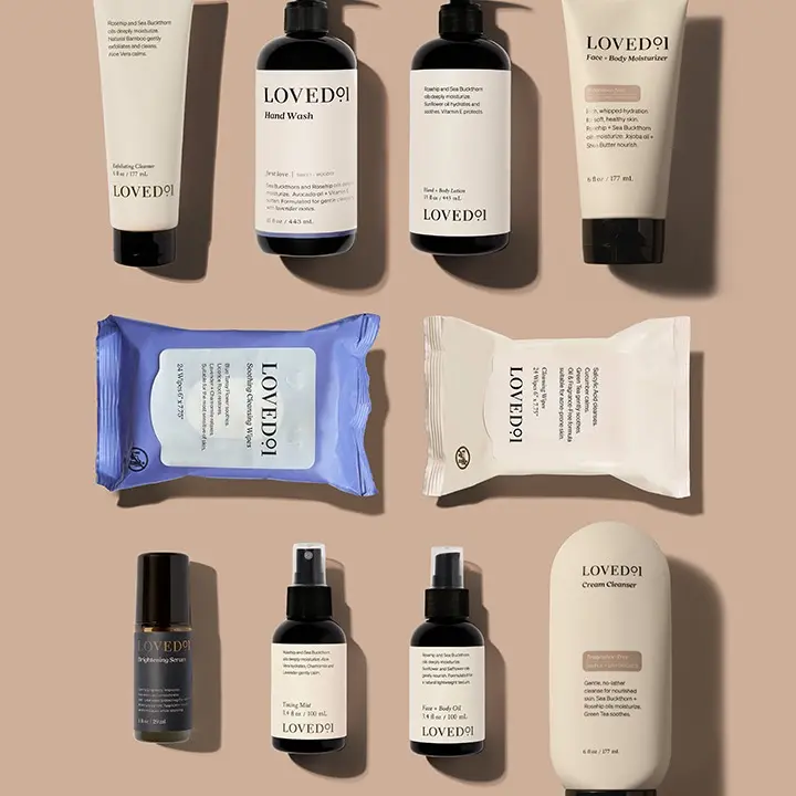 Loved01 Live Like A Legend 9-Piece Skincare Set with Exfoliating Wipes Soothing Wipes Cleansing Bar Hydrating Toning Mist Brightening Serum Face Body Moisturizer Oil Hand Wash Lotion