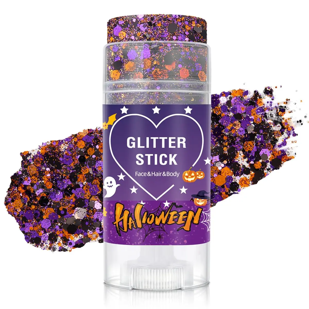 Halloween Body Glitter Stick, Black Orange Purple Sequin Hair Glitter for Rumi Costume Cosplay and Tattoos Makeup, Chunky Glitter Face Paint, Waterproof Face Glitter Gel for Glirs and Women