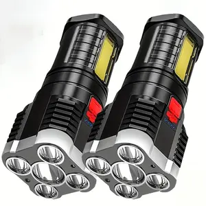 2 Pack Rechargeable Flashlight Set, Portable Spotlight Lamp, Outdoor Camping Light, High Brightness COB Side Light, Battery Display, 4 Lighting Modes