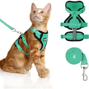 Harness for Walking, Escape Proof  Harness and Leash Set with Reflective Strip, Adjustable  Leash Breathable Soft Vest for Small to Large Cats, Green, S