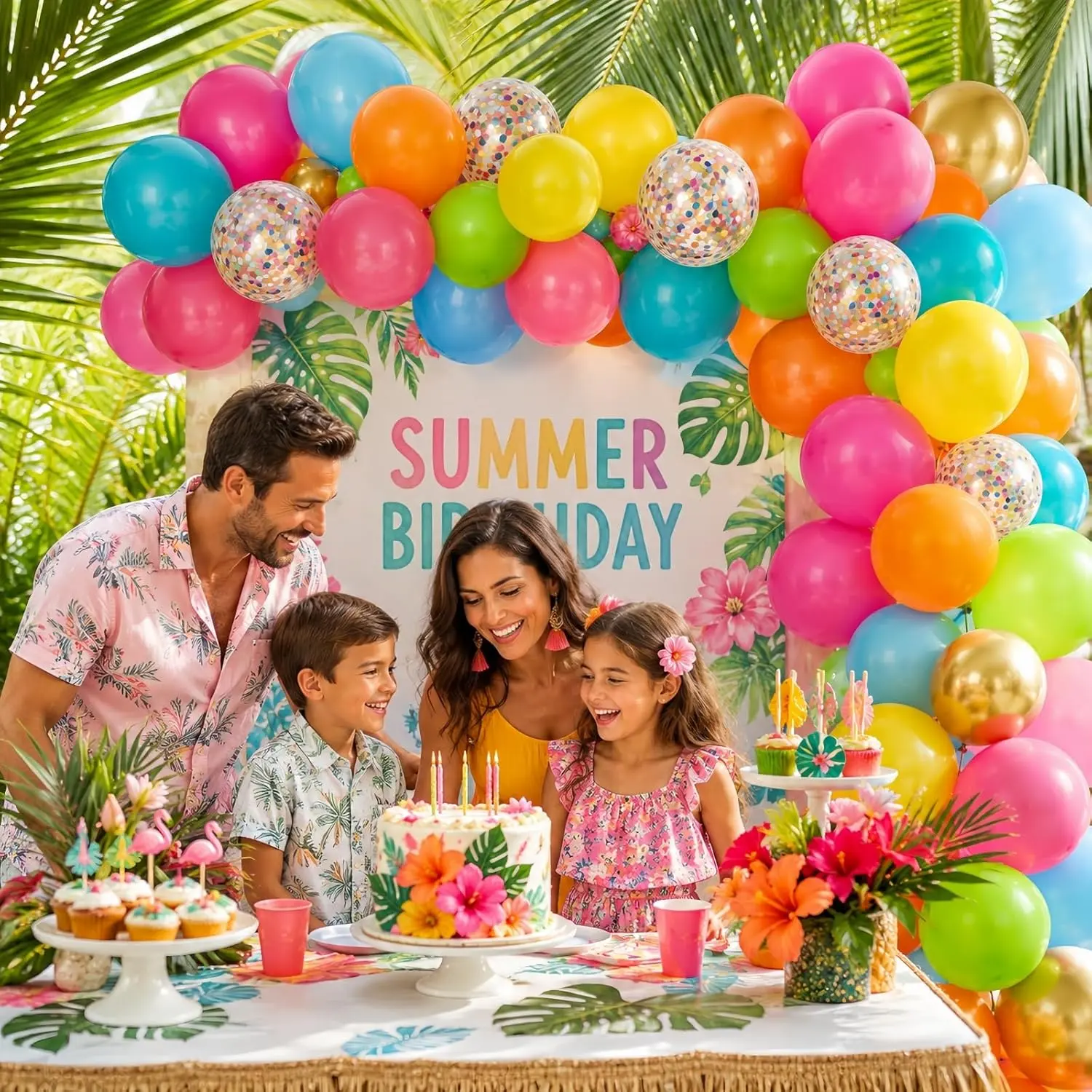 Vibrant Summer Party Decoration Kit - Assorted Metallic & Transparent Confetti Balloons for Birthdays, Baby Showers & Events