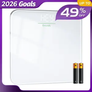 OVUTEK Bathroom Scale for Body Weight, Highly Accurate Digital Weighing Machine for People, Upgraded Batteries Included, Compact Size, LED Display, High Standards Sturdy Tempered Glass, 400lb, White