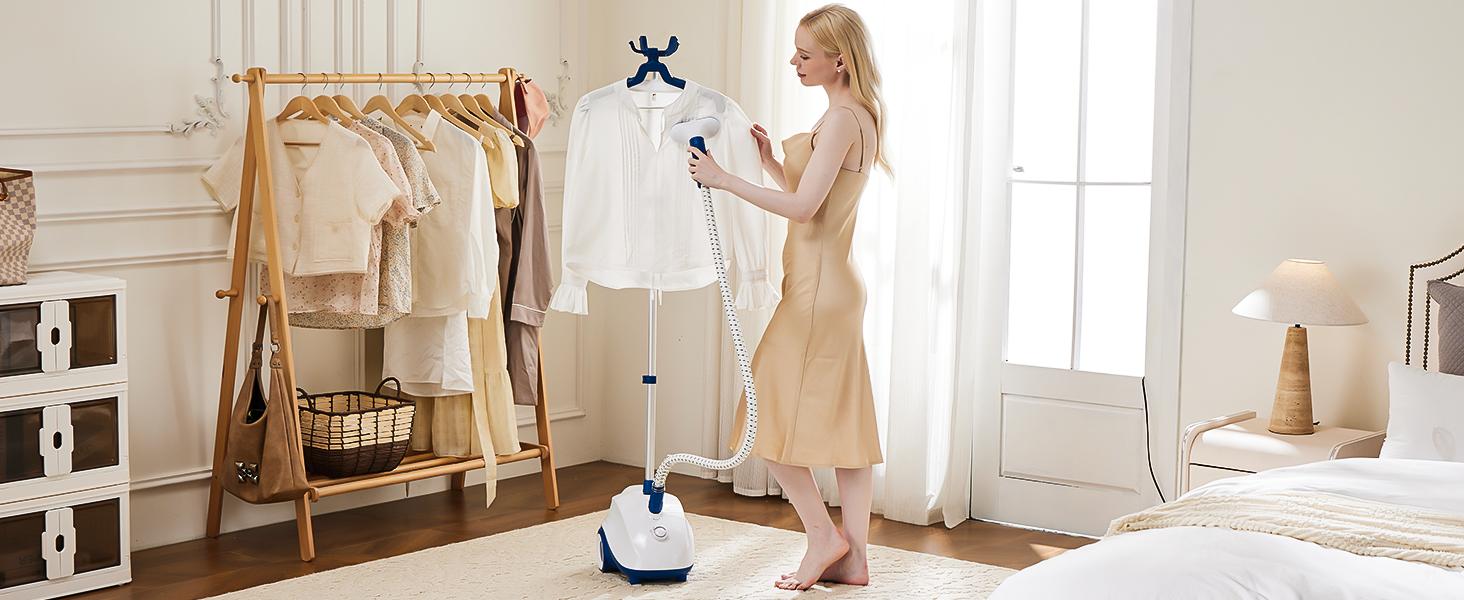 Standing Garment Steamer, 1500W Powerful Steamer for Clothes, 1.7L Water Tank for 55 Min Continuous Steaming, Professional Wrinkle Remover Heats