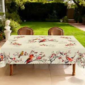 BLIOWL Holiday Red Bird Berry Pattern Tablecloth | Polyester, Rectangular And Circular, Suitable For Holiday Decoration, Kitchen Gatherings, Picnics, Dinners, Modern Home Decoration, Dining Table Decoration