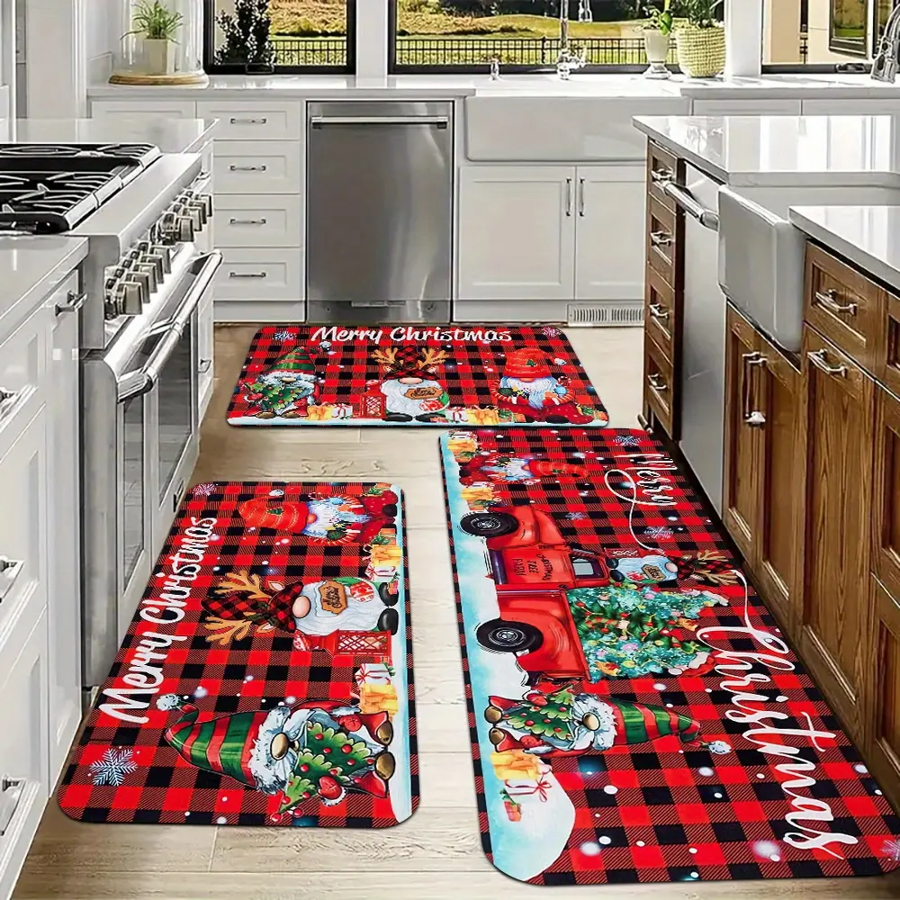 2/3pcs, Christmas Kitchen Mat Set - Soft Non Slip Mat, Snowman  Christmas Tree Pattern Decoration - Suitable for Home Decoration, Perfect for Holiday Party Decoration in Bedrooms, Living Rooms, Dining Rooms, and Bathrooms - Easy to Clean,