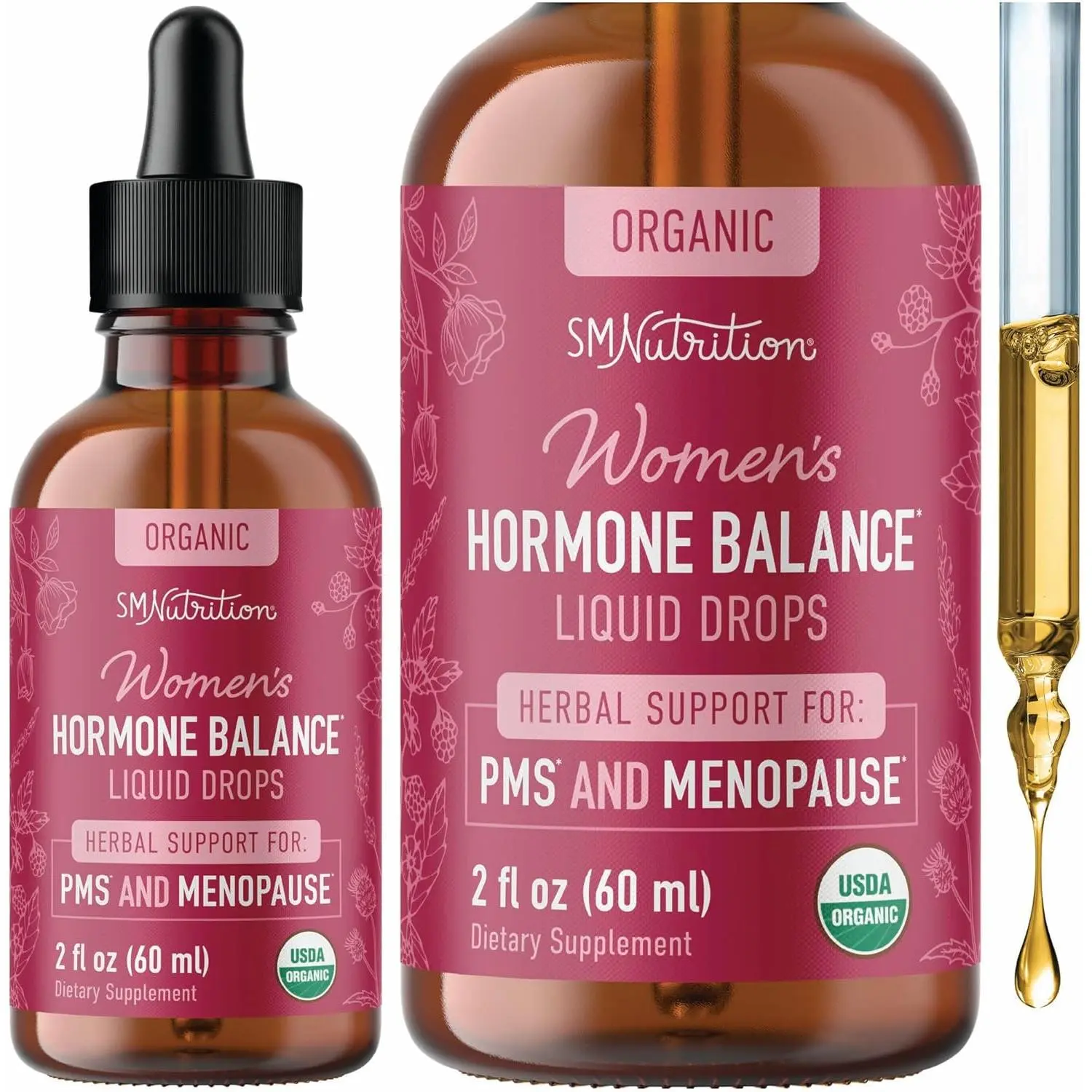 Hormone Balance Liquid Drops with Black Cohosh, Stinging Nettle, Red Raspberry Leaf, Chasteberry for Menopause Hot Flash PMS Relief Menstrual Herbal Support Vegan Tincture 2oz
