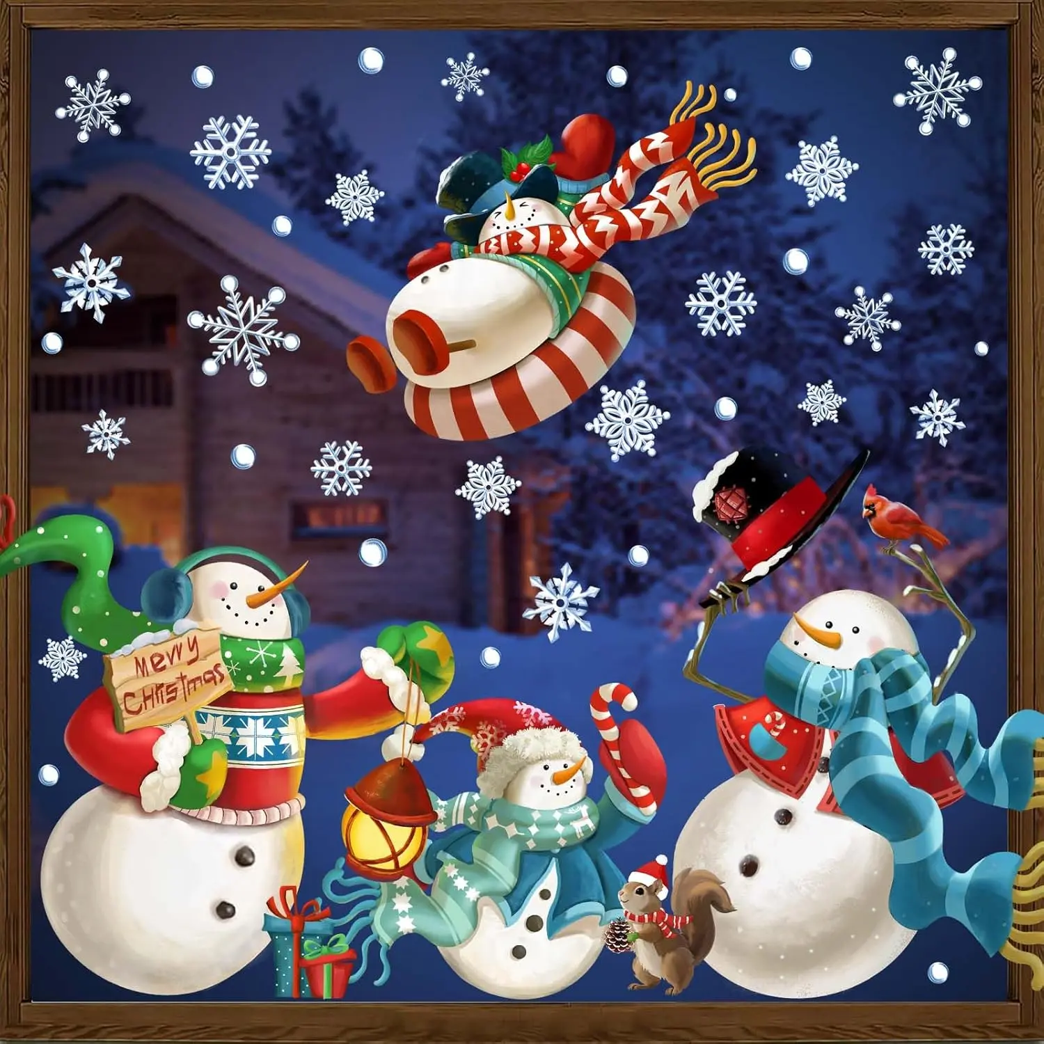 6 Sheets Christmas Window Clings, Snowman Snowflake Christmas Window Decals Stickers