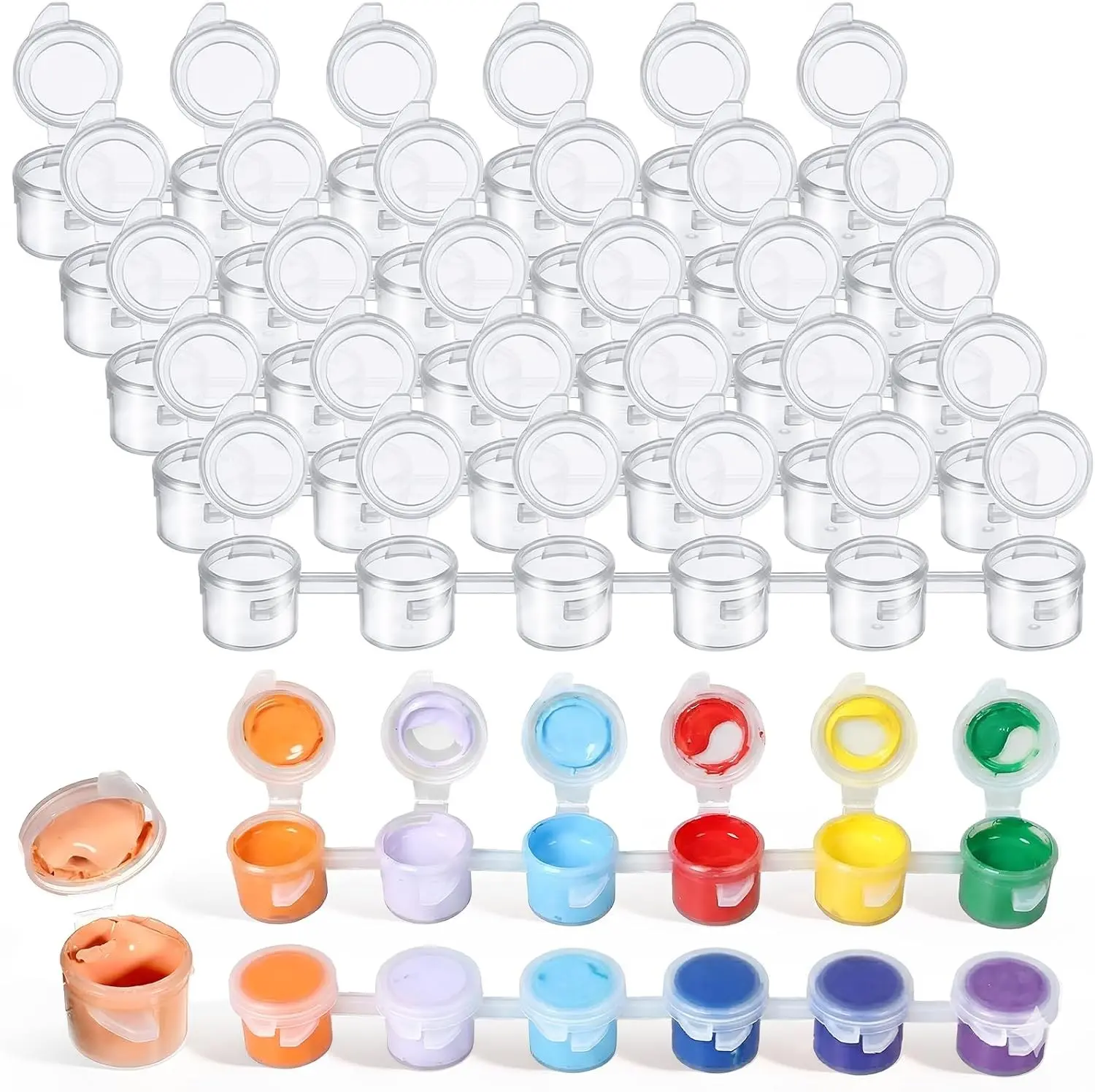 600 3ml Empty Paint Pots with Lids Mini Clear Plastic Storage Containers for Acrylic Paints Art Painting Craft Supplies for Classrooms
