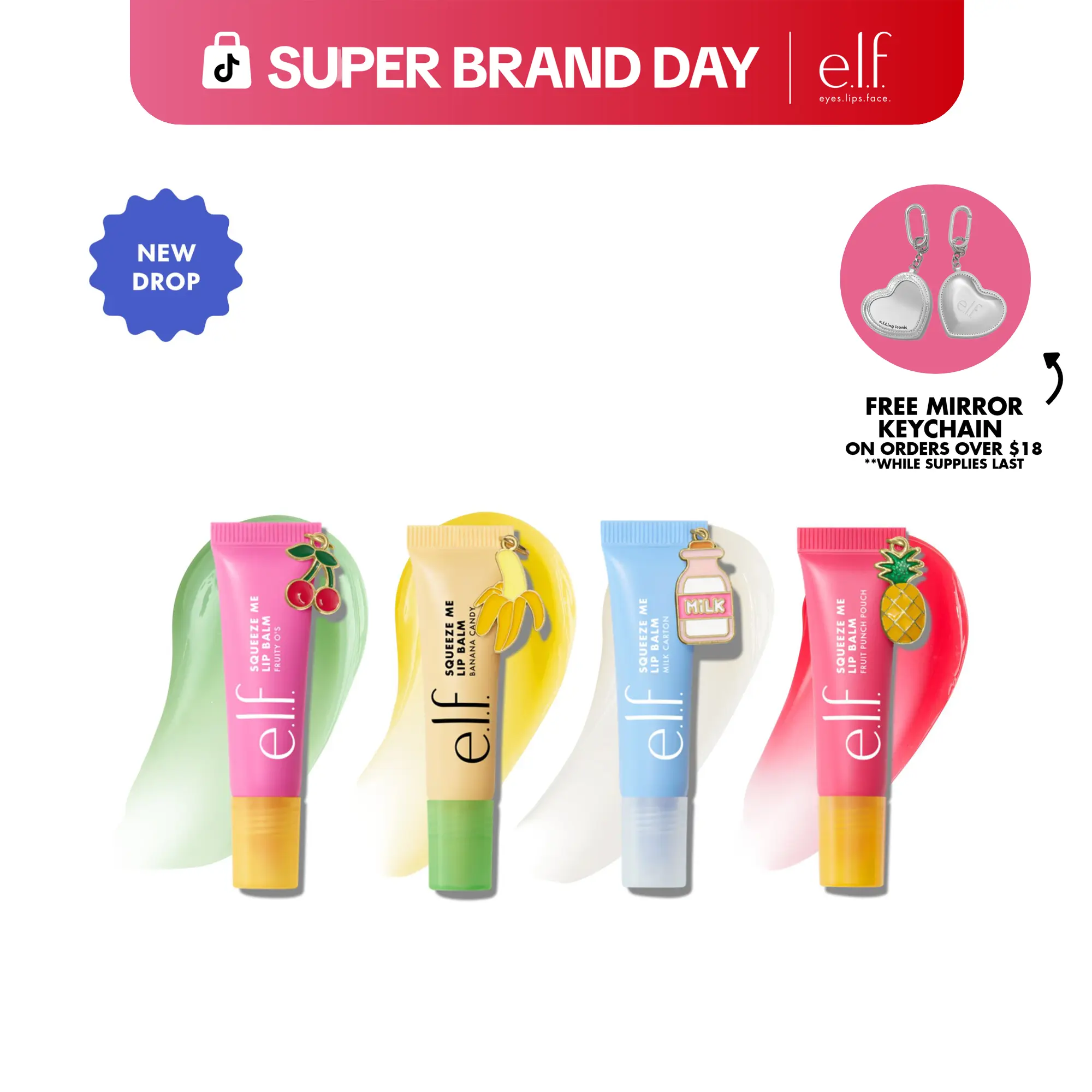 e.l.f. Squeeze Me Lip Balm Flavor Flashback - Tinted Lip Balm in 5 Nostalgic Flavors for Hydrated, Soft Lips with Sheer Color, Collectible Keychain Charms, Limited Edition, Vegan & Cruelty-Free
