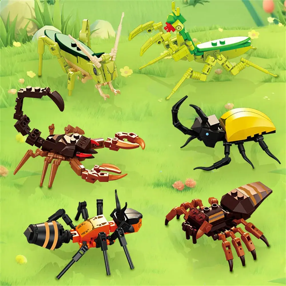 Insects Theme Building Block Set - Battery-Free Buildable Toys for Kids, DIY Puzzle with Bee-Shaped, Ant, Butterfly, Cricket, Grasshopper Figures, Gift Ideas for Kids