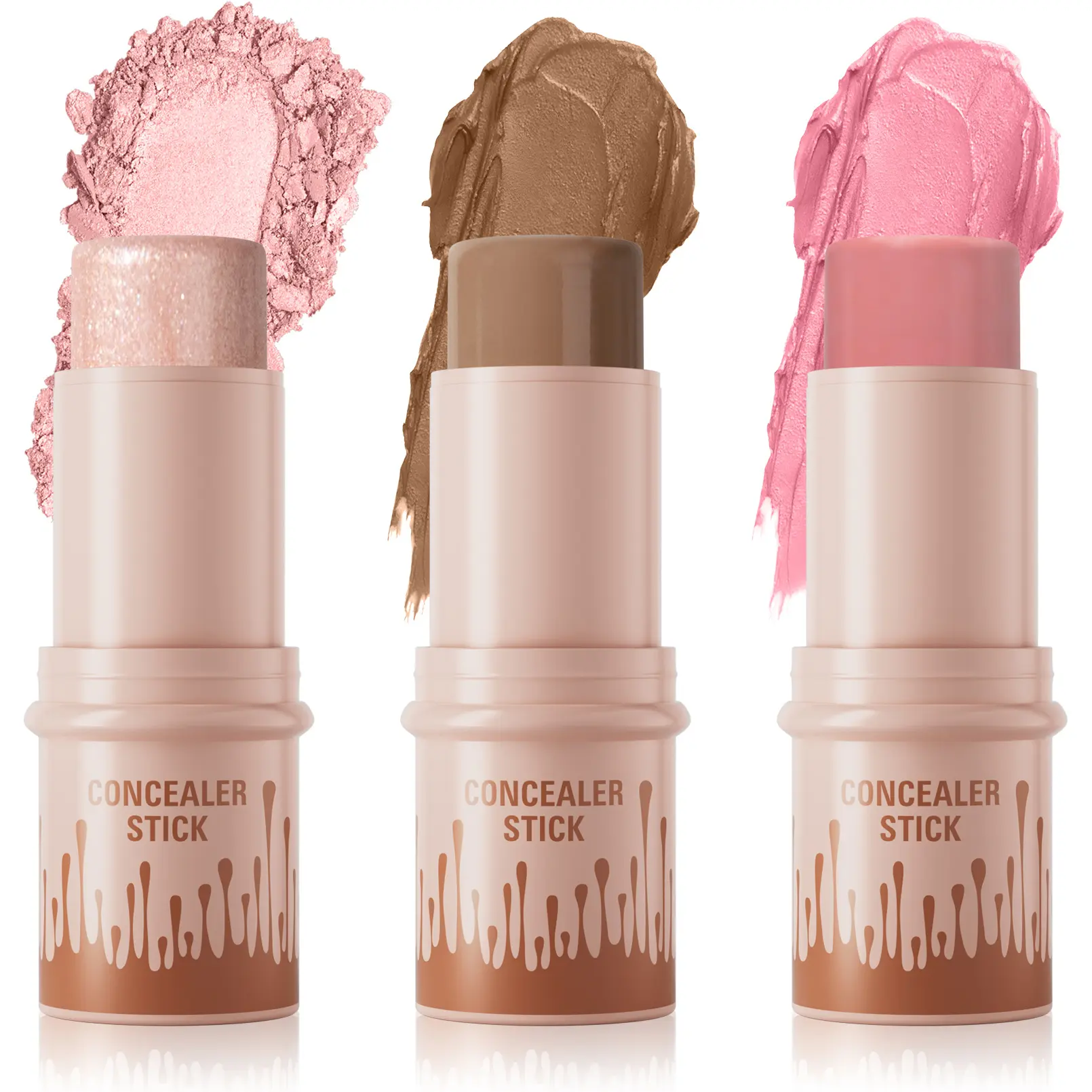 3 Pack Makeup Stick Set – Highlighter, Contour & Blush Trio, Long-Lasting Waterproof Concealer Pen Kit for Natural Face Sculpting & Glow