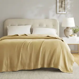 Madison Park Cozy Throw Blanket - Soft Warm Mustard Blanket, Full & Queen Size Bedding Linen, Soft Warm Blanket