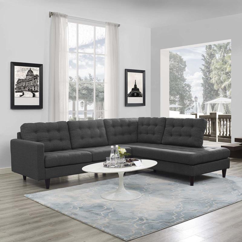 Modway Empress 2 Piece Upholstered Fabric Right Facing Bumper Sectional in Gray