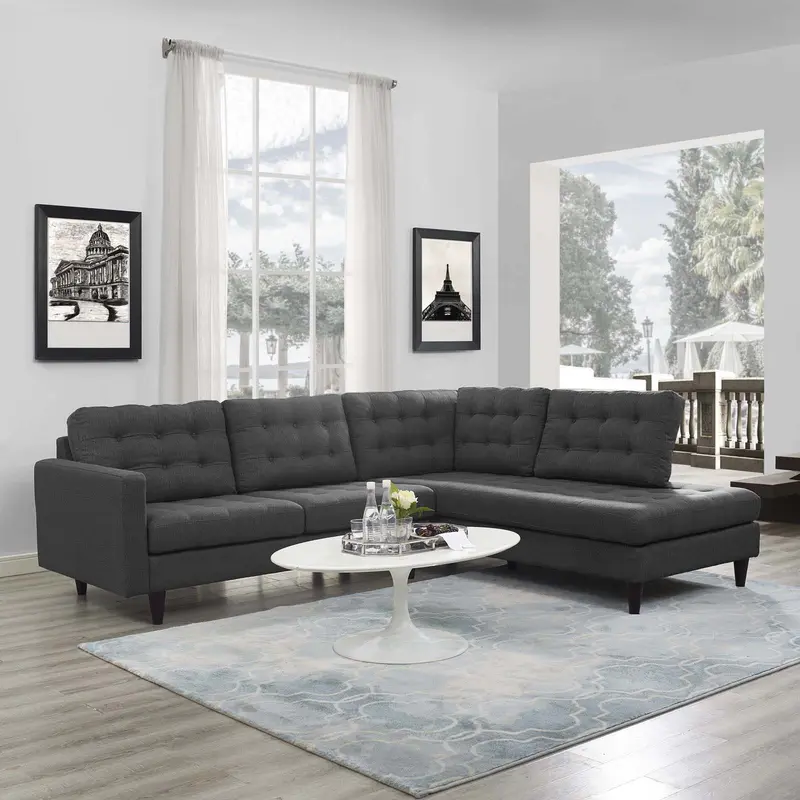Modway Empress 2 Piece Upholstered Fabric Right Facing Bumper Sectional in Gray