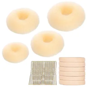 BEAUTY REDEFINED Hair Bun Maker Kit Donut Bun Maker 4 Pieces 10 Hair Nets 6 Elastic Hair Ties 20 Bobby Pins Brown Heatless Haircare Set